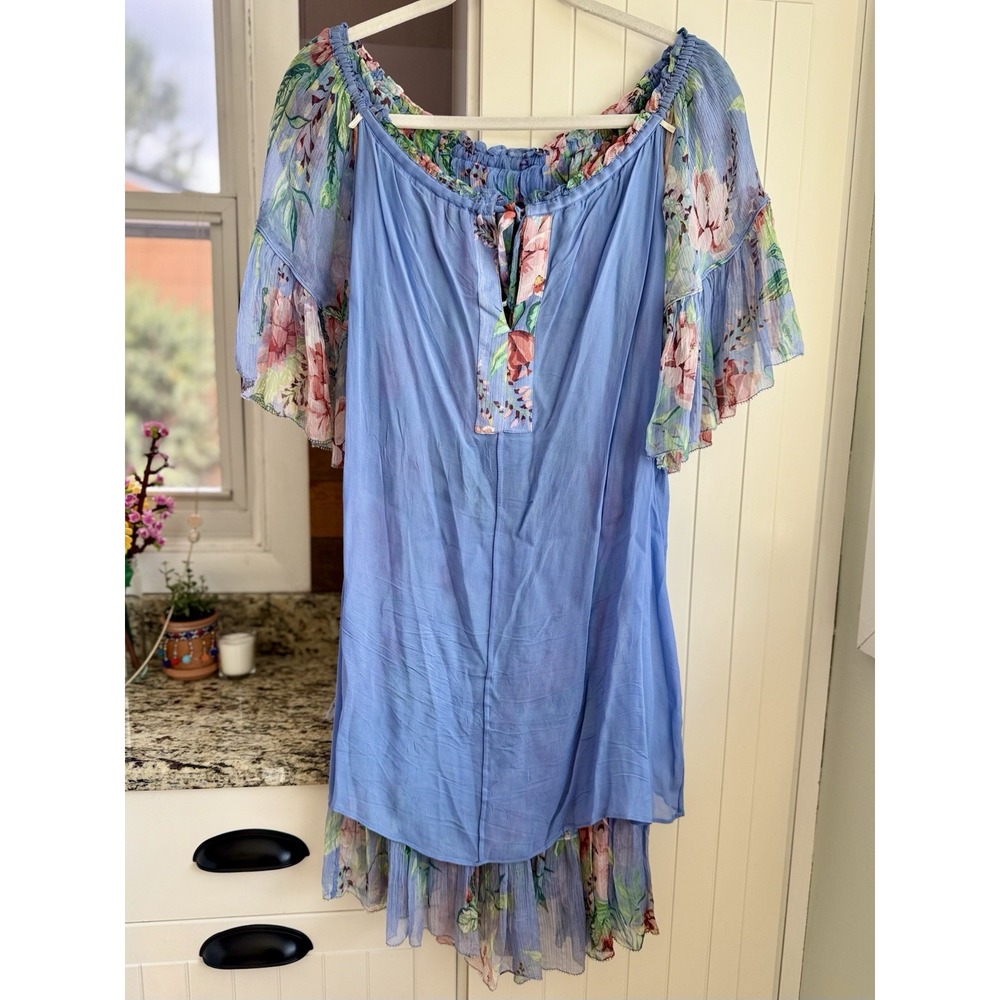 Zimmermann Winsome Sky Sunbleach Floral 100% Silk Ruffle Mini Dress Size 2 M 6/8 - Picture 11 of 16